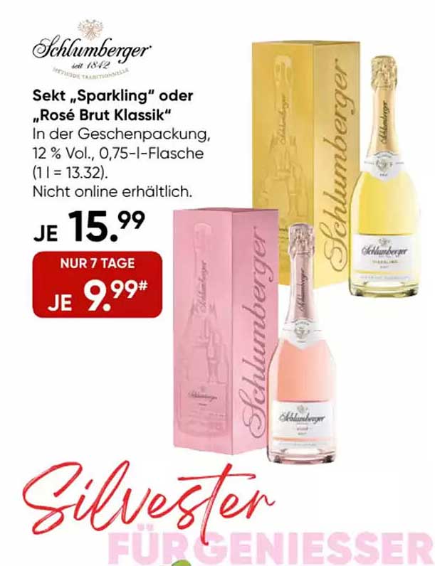 Schlumberger Sekt „Sparkling“ oder „Rosé Brut Klassik“