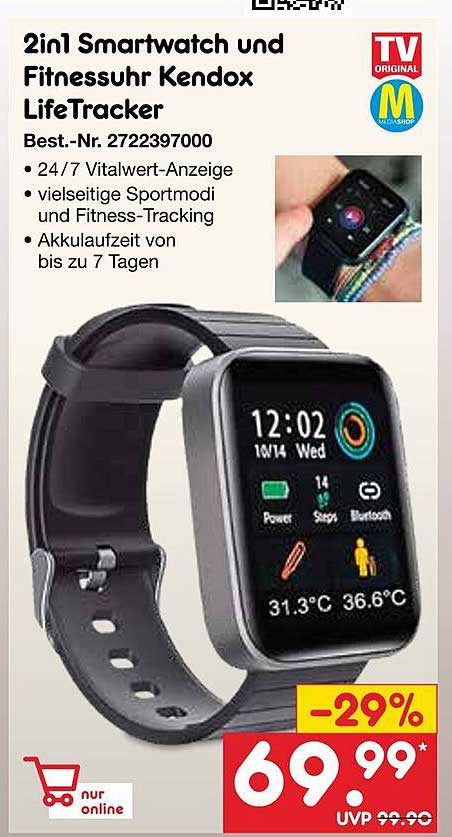 2in1 Smartwatch und Fitnessuhr Kendox LifeTracker