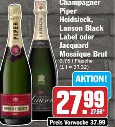 Champagner Piper Heidsieck, Lanson Black Label oder Jacquard Mosaïque Brut