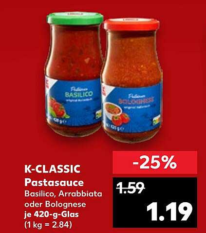 K-CLASSIC Pastasauce Basilico, Arrabbiata oder Bolognese