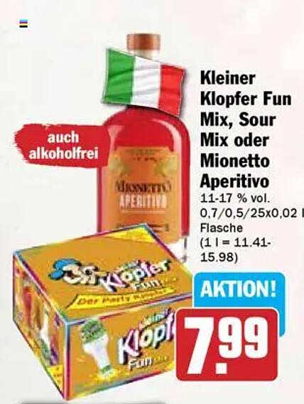 Kleiner Klopfer Fun Mix, Sour Mix oder Mionetto Aperitivo