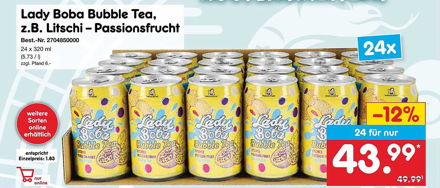 Lady Boba Bubble Tea, z.B. Litschi – Passionsfrucht