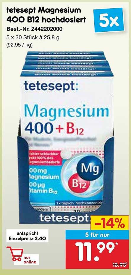 tetesept Magnesium 400 B12 hochdosiert