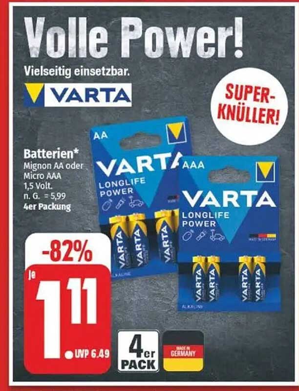 VARTA LONGLIFE POWER Batterien 4er Packung