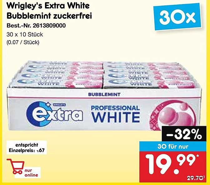 Wrigley's Extra White Bubblemint zuckerfrei