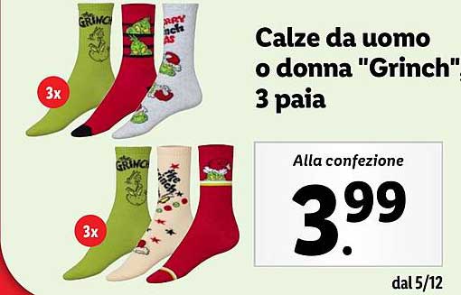 Calze da uomo o donna "Grinch" 3 paia