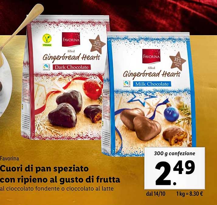 Cuori di pan speziato con ripieno al gusto di frutta al cioccolato fondente o cioccolato al latte