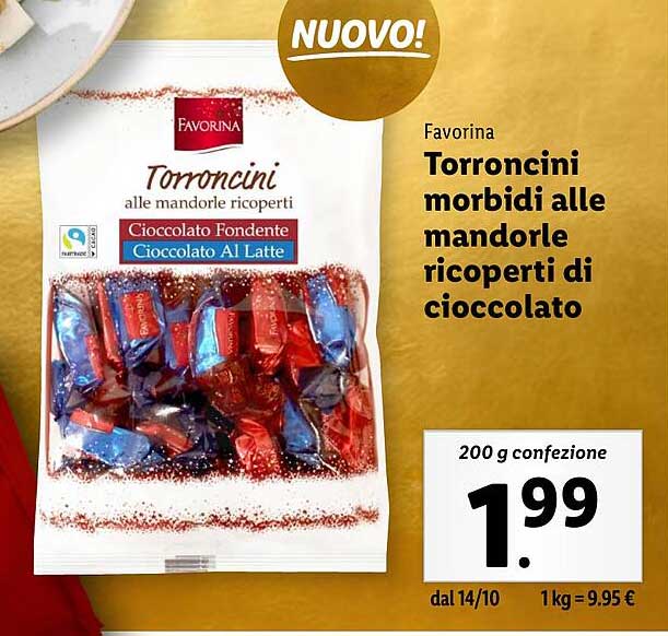 Favorina Torroncini morbidi alle mandorle ricoperti di cioccolato