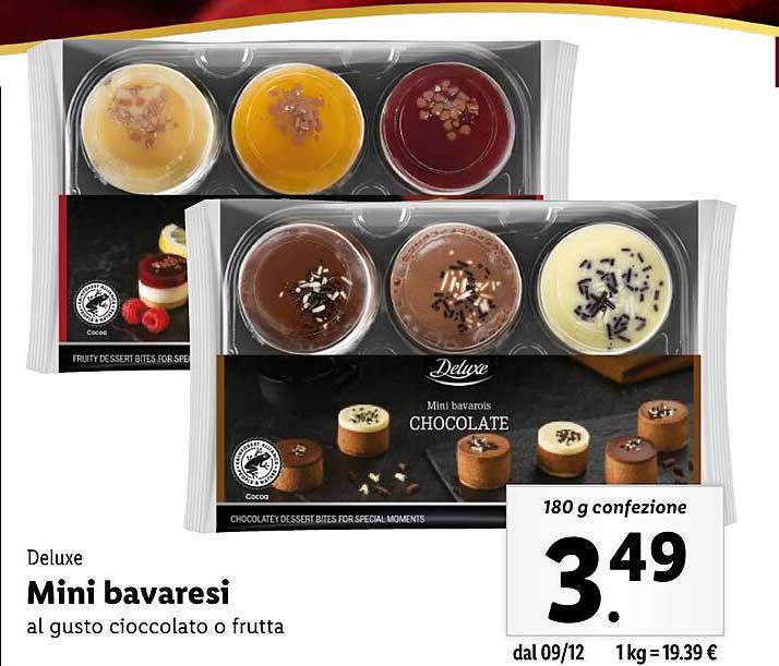 Mini bavarese al gusto cioccolato o frutta