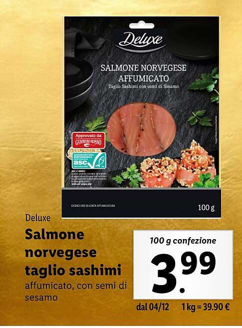 Salomone norvegese taglio sashimi affumicato, con semi di sesamo