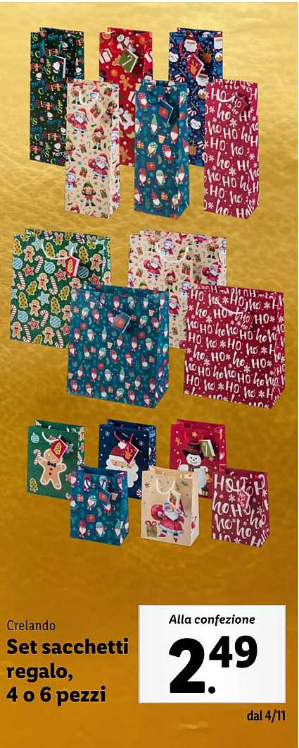 Set sacchetti regalo, 4 o 6 pezzi