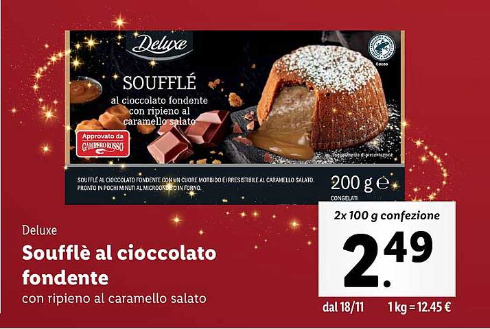 Soufflé al cioccolato fondente con ripieno al caramello salato