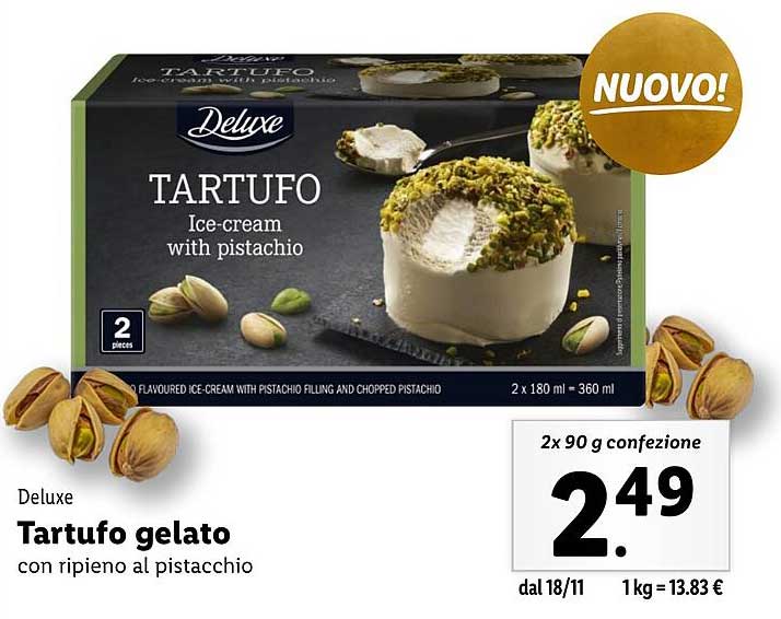 Tartufo gelato con ripieno al pistacchio