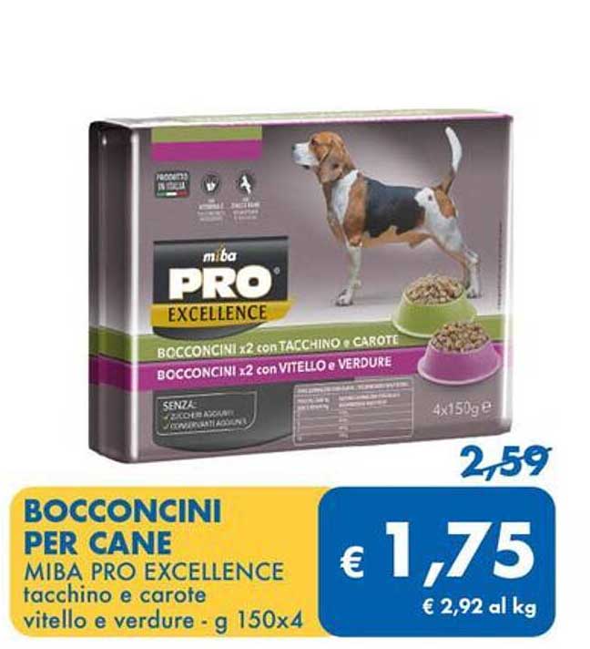 BOCCONCINI PER CANE  
MIBA PRO EXCELLENCE  
tacchino e carote  
vitello e verdure  