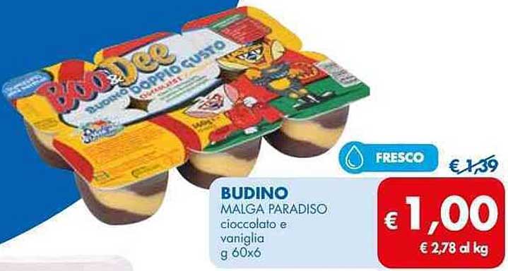 BUDINO MALGA PARADISO cioccolato e vaniglia g 60x6