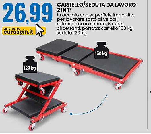 CARRELLO/SEDUTA DA LAVORO 2 IN 1*