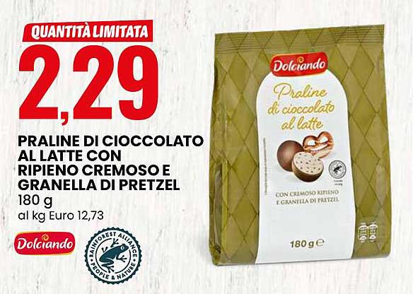 PRALINE DI CIOCCOLATO AL LATTE CON RIPIENO CREMOSO E GRANELLA DI PRETZEL