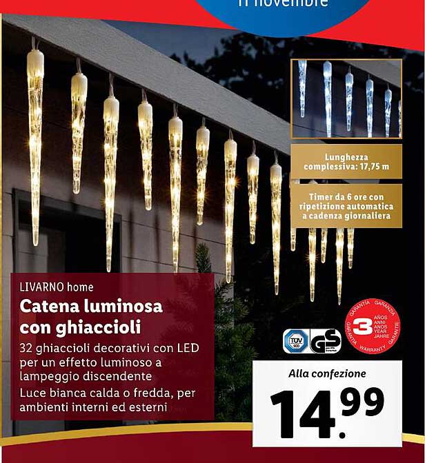 Catena luminosa con ghiaccioli