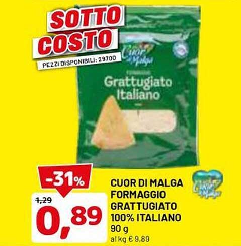 CUOR DI MALGA FORMAGGIO GRATTUGIATO 100% ITALIANO