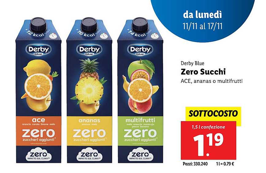 Derby Blue Zero Succhi ACE, ananas o multifrutti