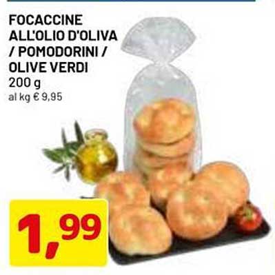 Focaccine all'olio d'oliva / pomodorini / olive verdi