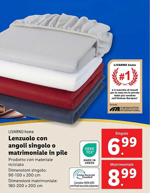 Lenzuolo con angoli singolo o matrimoniale in pile