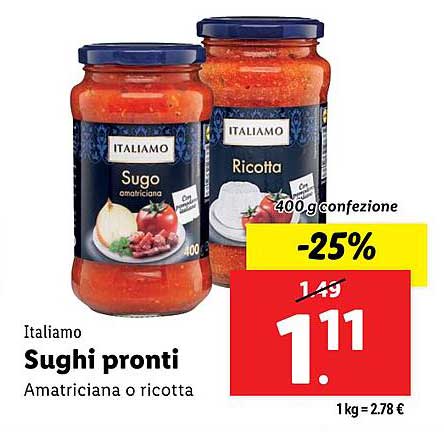 Sughi pronti Amatriciana o ricotta