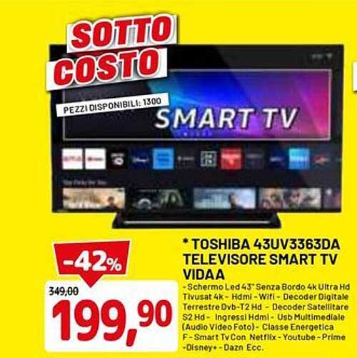 TOSHIBA 43UV3363DA TELEVISORE SMART TV VIDAA