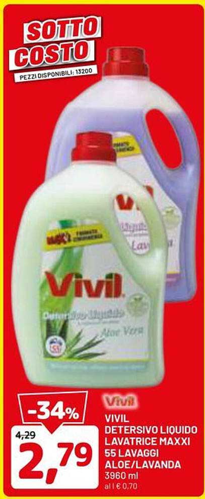 Vivil Detersivo Liquido Lavatrice Maxxi 55 Lavaggi Aloe/Lavanda