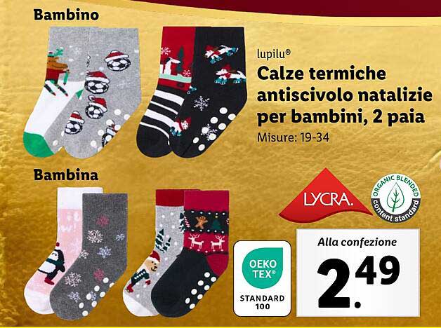 Calze termiche antiscivolo natalizie per bambini, 2 paia