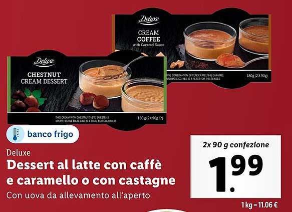 Dessert al latte con caffè e caramello o con castagne