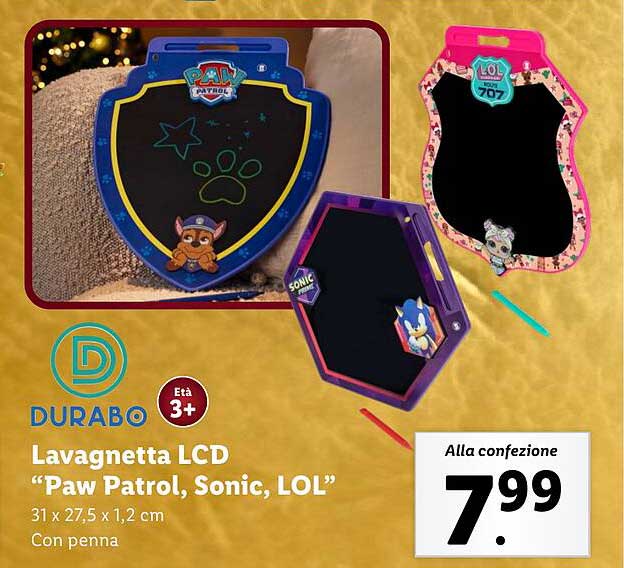 Lavagnetta LCD “Paw Patrol, Sonic, LOL”