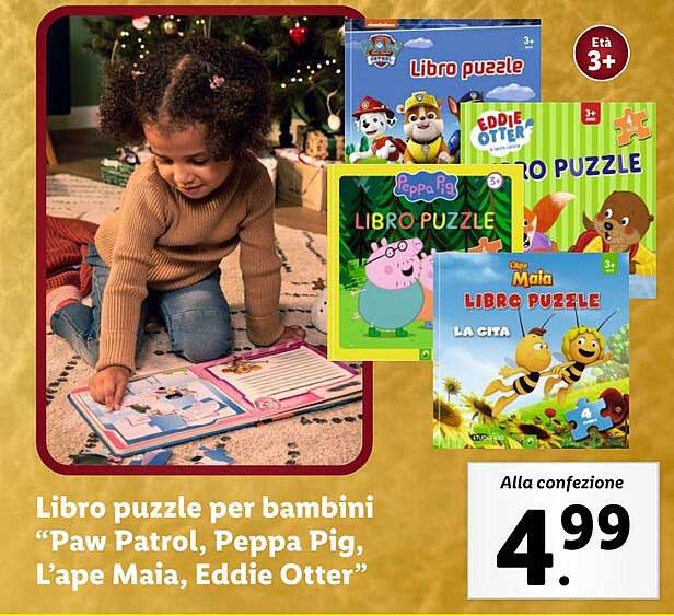 Libro puzzle per bambini “Paw Patrol, Peppa Pig, L'ape Maia, Eddie Otter”