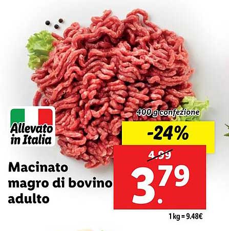 Macinato magro di bovino adulto