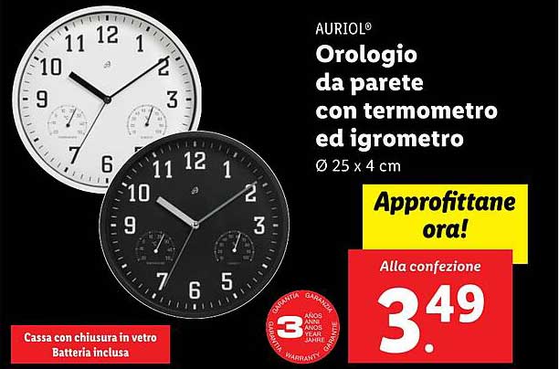 Orologio da parete con termometro ed igrometro