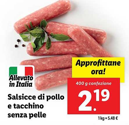 Salsicce di pollo e tacchino senza pelle