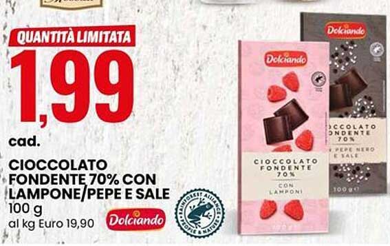 CIoccolato Fondente 70% con Lamponi/Pepe e Sale