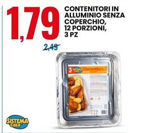 CONTENITORI IN ALLUMINIO SENZA COPERCHIO, 12 PORZIONI, 3 PZ