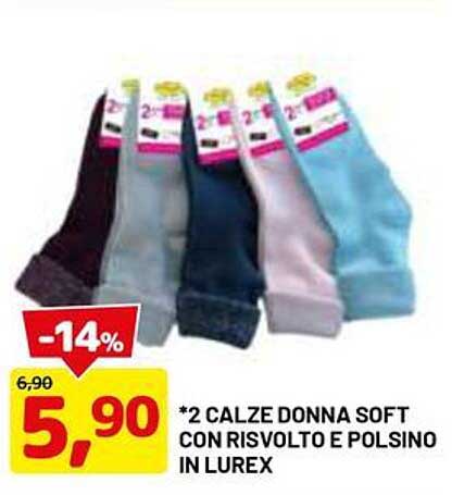 *2 CALZE DONNA SOFT CON RIVOLTO E POLSINO IN LUREX