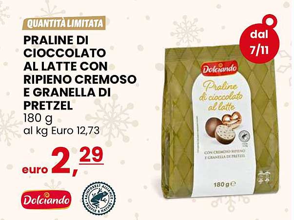 Praline di cioccolato al latte con ripieno cremoso e granella di pretzel