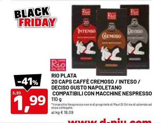 RIO PLATA 20 CAPS CAFFÈ CREMOSO / INTENSO / DECISO GUSTO NAPOLETANO COMPATIBILI CON MACCHINE NESPRESSO