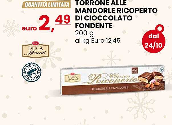 TORRONE ALLE MANDORLE RICOPERTO DI CIOCCOLATO FONDENTE