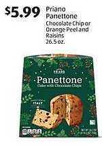 Priano Panettone Chocolate Chip or Orange Peel and Raisins