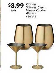 Crofton Stainless Steel Wine or Cocktail Glasses