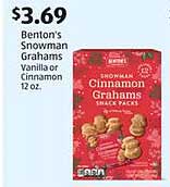 Benton's Snowman Grahams Cinnamon Snack Packs