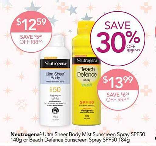 Neutrogena Ultra Sheer Body Mist Sunscreen Spray Spf50 Or Beach Defence ...