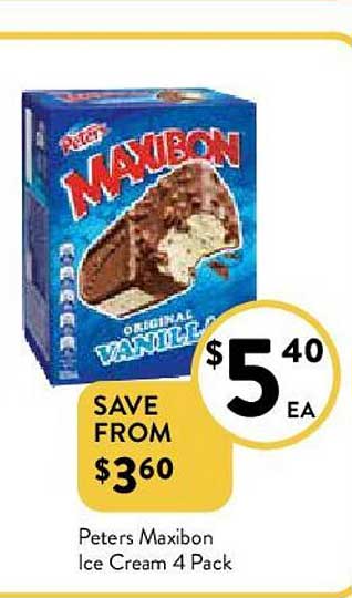 Peters Maxibon Ice Cream 4 Pack Offer at FoodWorks - 1Catalogue.com.au