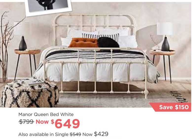 Manor Queen Bed White Offer At Early, Early Settler Queen Size Bed Frame