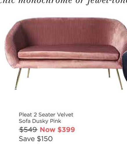Early Settler Pleat 2 Seater Velvet Sofa Dusky Pink