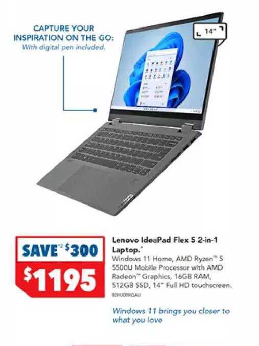 Lenovo Ideapad Flex 5 2-in-1 Laptop Offer at Harvey Norman